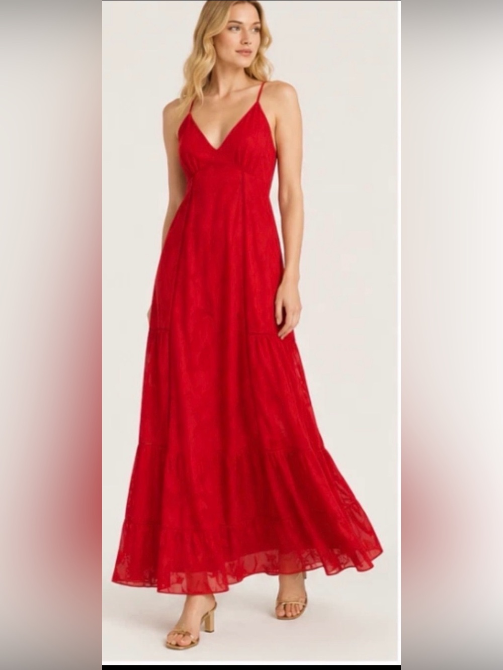NWT WHITE HOUSE BLACK MARKET WHBM FLAMENCO RED CHIFFON BURNOUT MAXI DRESS SZ 6